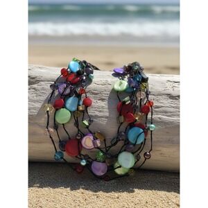 Premier Designs Necklace Amethyst Glass Indie Statement 7 Strand Luxury Artsy